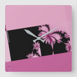 Relógio Quadrado Águas de rosa do Jardim Fractal