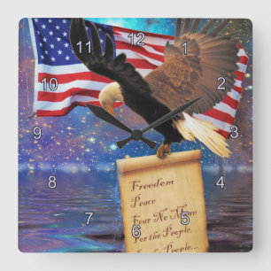 Relógio Quadrado Águia americana americana & de bandeira dos E.U.