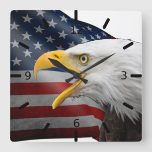 Relógio Quadrado Águia-careca-bandeira dos Estados Unidos