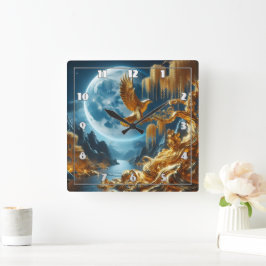 Relógio Quadrado Águia em uma ramificação à luz da lua