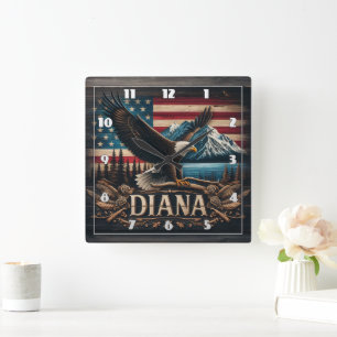 Relógio Quadrado Águia Majestosa Exibindo Força Sobre Montanhas