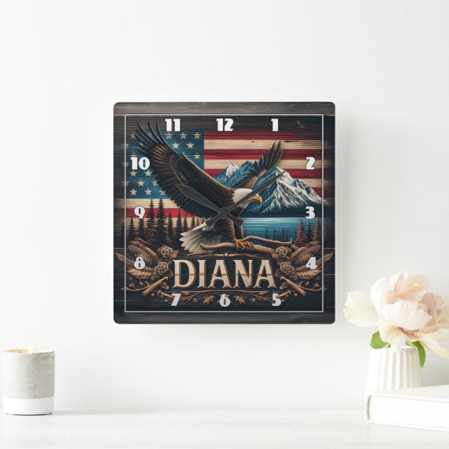 Relógio Quadrado Águia Majestosa Exibindo Força Sobre Montanhas (Lar)