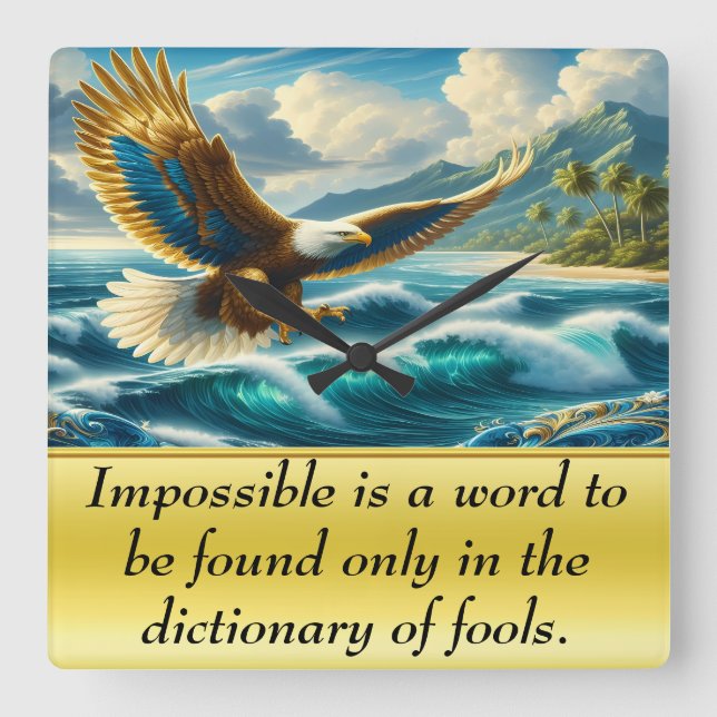 Relógio Quadrado Águia Voando Sobre O Oceano (Frente)