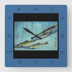 Relógio Quadrado Ai (Trout) - Impressão de Peixe Japonês Colorido d