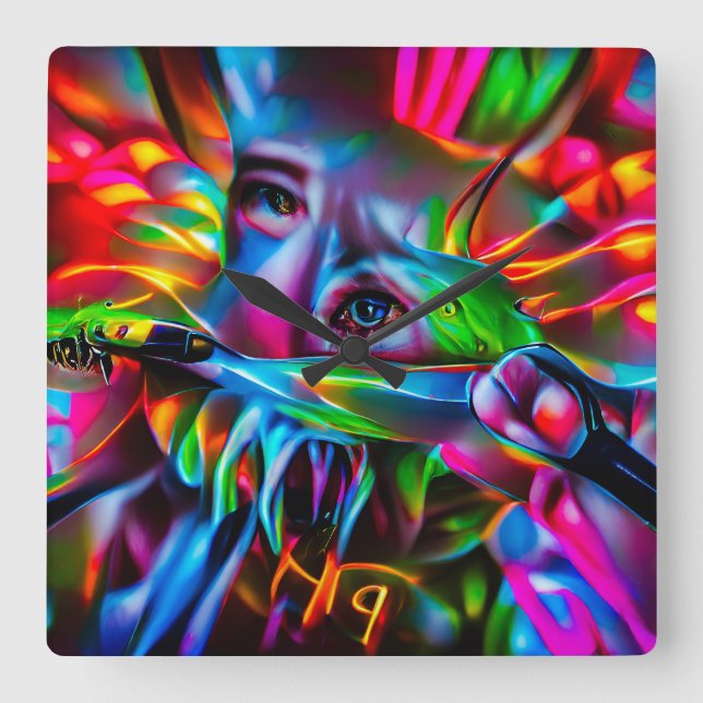 Relógio Quadrado Aichmofobia: Arte Surreal Viva (Frente)