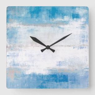 Relógio Quadrado "Ajuste" a arte abstracta azul e cinzenta