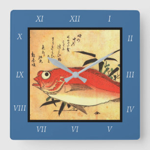 Relógio Quadrado Akodai - Impressão de Peixe Japonês Colorido de Hi
