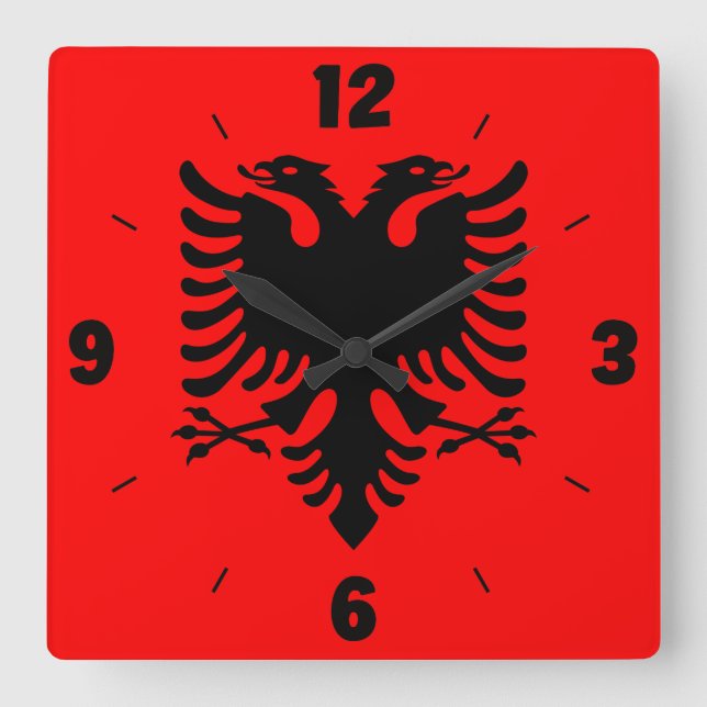 Relógio Quadrado Albania National Flag Patriotic Square Wall Clock (Frente)