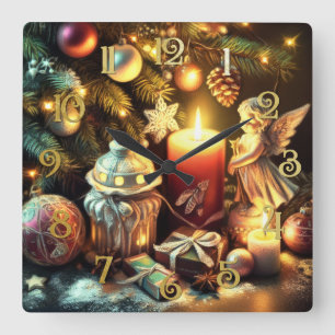 Relógio Quadrado Alcalço Desenhando Vela de Árvore de Natal