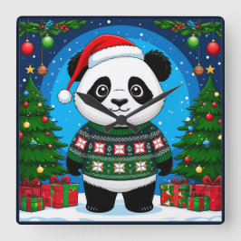 Relógio Quadrado 🐼 Alegria Natalina Panda Estilo Caseiro