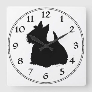 Relógio Quadrado Alert Scottish Terrier Silhouette
