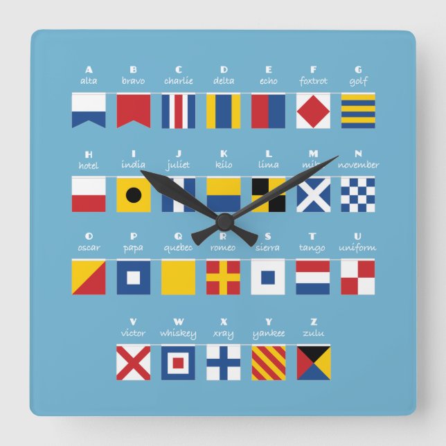 Relógio Quadrado Alfabeto do Código Internacional de Sinais (Frente)
