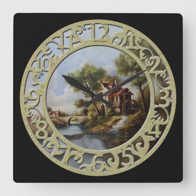 Relógio Quadrado Algodão da roda d'água (Frente)