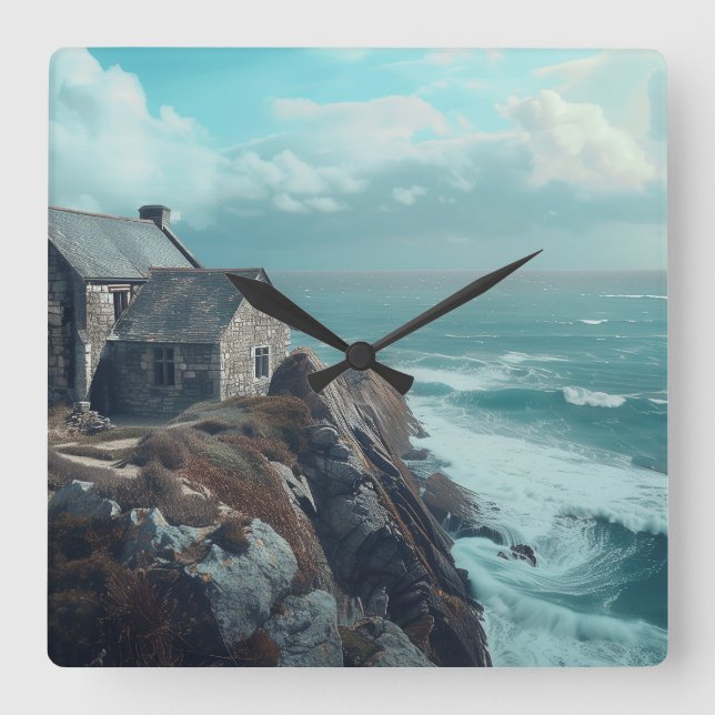 Relógio Quadrado Algodão Medieval em um Cliff (Frente)