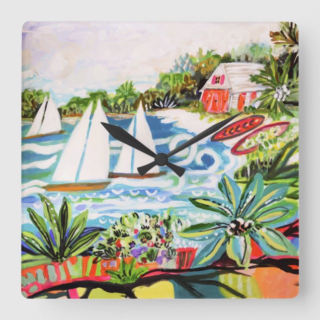 Relógio Quadrado Algodão Vermelho no Golfo II (Frente)