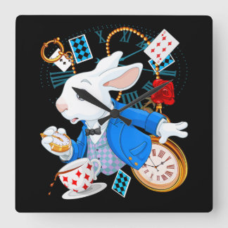 Relógio Quadrado Alice No País das Maravilhas - Coelho Branco