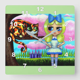 Relógio Quadrado Alice no País das Maravilhas Doll Cheshire Cat Cut