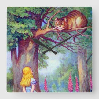 Relógio Quadrado Alice & o gato de Cheshire no pulso de disparo de