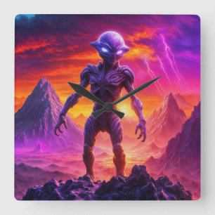 Relógio Quadrado Alienígena roxa