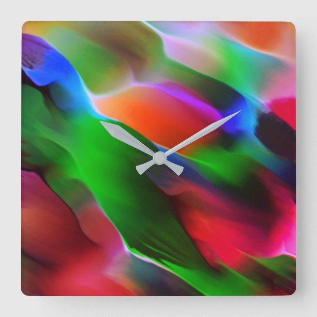 Relógio Quadrado Alivio e profundidade verdes e vermelhos escuros (Frente)