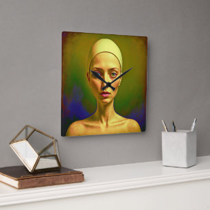 Relógio Quadrado Alma de porcelana rachada - Retrato colorido