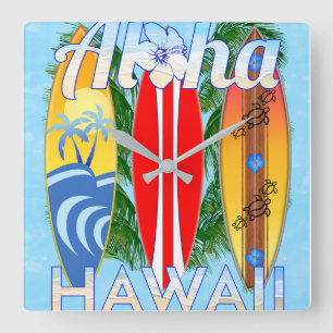 Relógio Quadrado Aloha Hawaii Surfboards