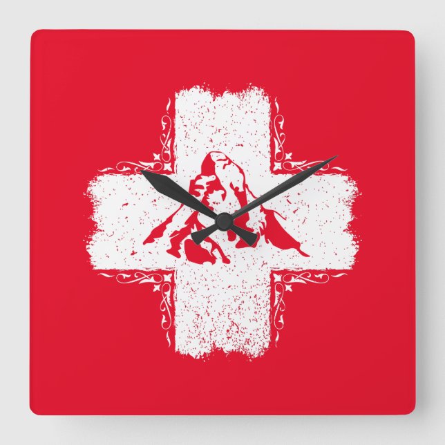 Relógio Quadrado Alpes Suíços Matterhorn - Suiça (Frente)