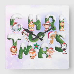 Relógio Quadrado Alphabet Natal Engraçado Com Animais Selvagens