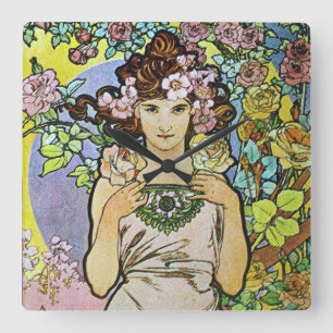 Relógio Quadrado Alphonse Mucha Art Nouveau
