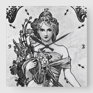 Relógio Quadrado Alphonse Mucha Broken Blossoms