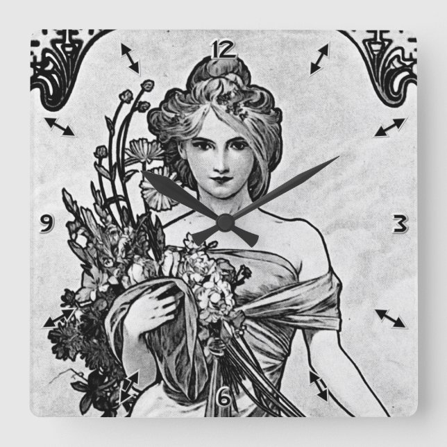 Relógio Quadrado Alphonse Mucha Broken Blossoms (Frente)