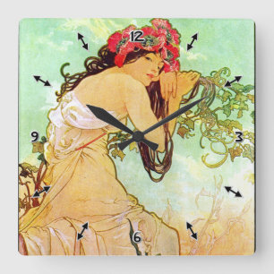 Relógio Quadrado Alphonse Mucha Girl By Pond