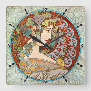 Relógio Quadrado Alphonse Mucha Ivy