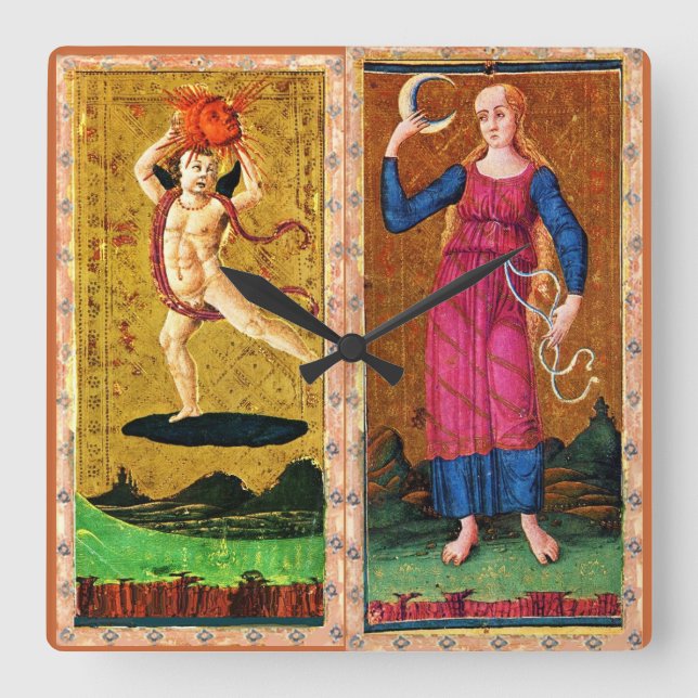 RELÓGIO QUADRADO ALVOS ANTICOS DE RENASCIMENTO/SOL E LUA (Frente)