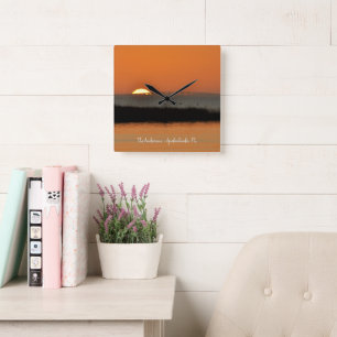 Relógio Quadrado Amanhecer Elegante na Costa Personalizado