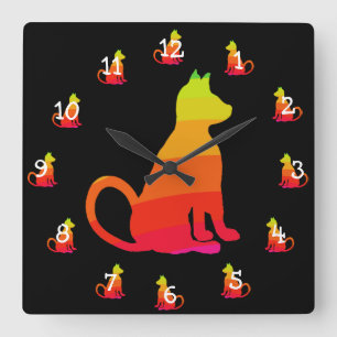 Relógio Quadrado Amantes CricketDiane do gato do pop art dos gatos