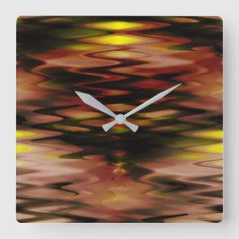 Relógio Quadrado Amarelo sob forma abstrato zigzag marrom