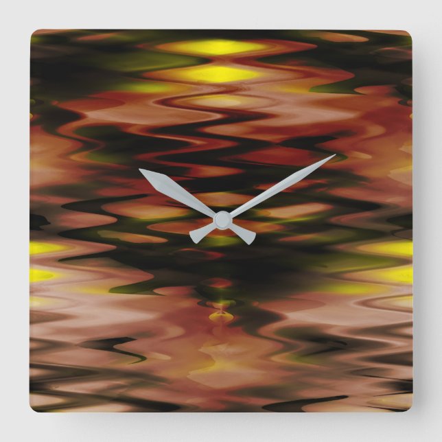 Relógio Quadrado Amarelo sob forma abstrato zigzag marrom (Frente)