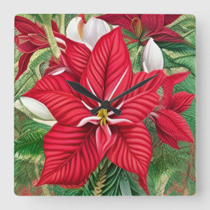 Relógio Quadrado Amaryllis Poinsettia Arte Híbrida AI