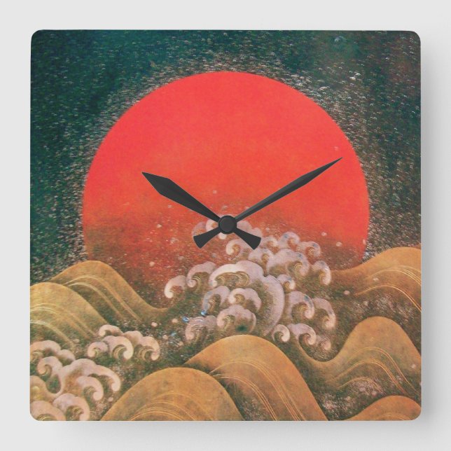 Relógio Quadrado AMATERASU, SUN GODDESE vermelho preto (Frente)