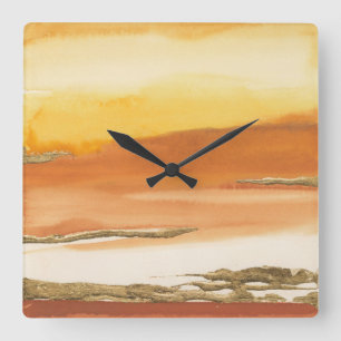 Relógio Quadrado Âmbar dourado mim impressão do abstrato v2