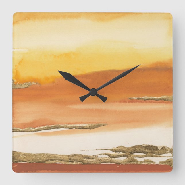 Relógio Quadrado Âmbar dourado mim impressão do abstrato v2 (Frente)