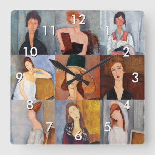 Relógio Quadrado Amedeo Modigliani - Colagem de Obras-Domésticas