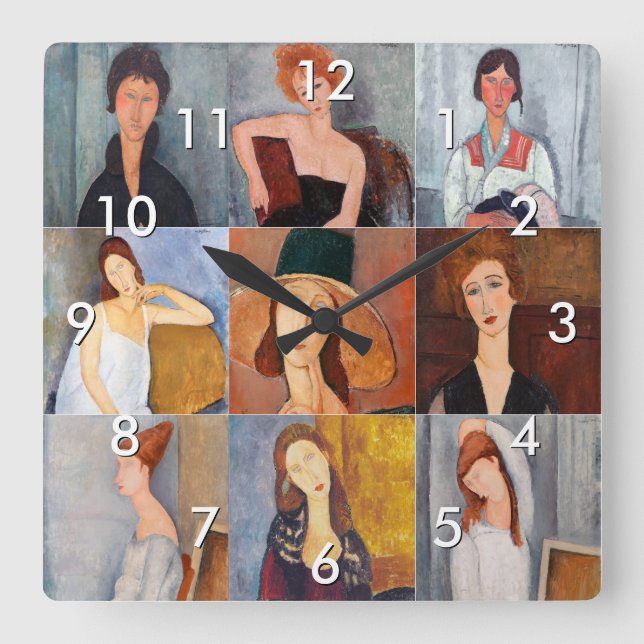 Relógio Quadrado Amedeo Modigliani - Colagem de Obras-Domésticas (Frente)