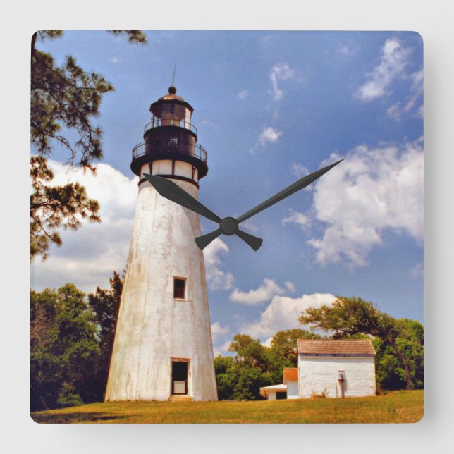 Relógio Quadrado Amelia Island Lighthouse Flórida Square Wall Clock (Frente)