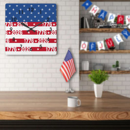 Relógio Quadrado America 250 Stars & Stripes 1776 2026 Numbers