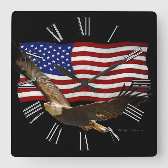 Relógio Quadrado American Bald Eagle e US Flag Patriotic Art Clock (Frente)