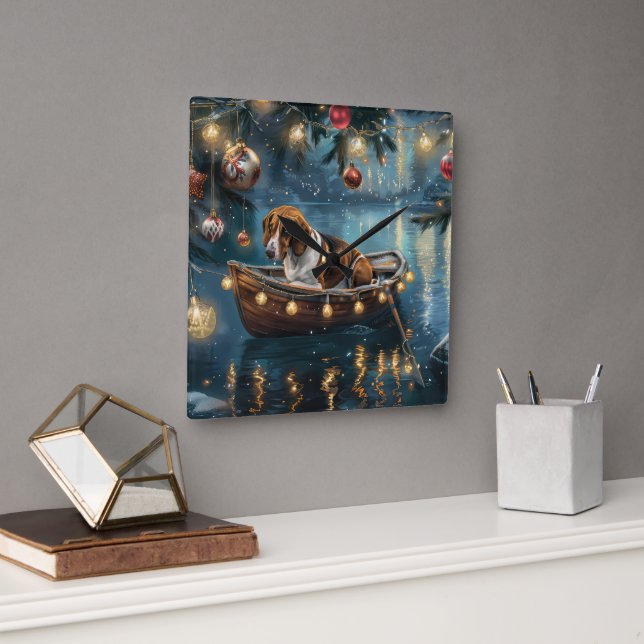 Relógio Quadrado American English Foxhound Christmas Fesyage Voyage (Escritório)