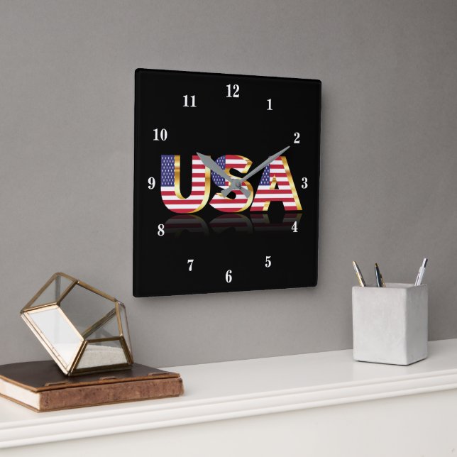 Relógio Quadrado American Flag Wall Clock EUA (Escritório)