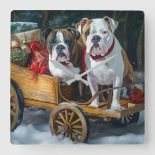 Relógio Quadrado American Staffordshire Trenó Nevado Natal